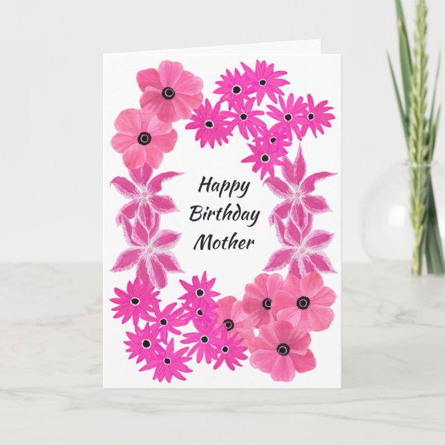 Painted Pink Flowers Personalised Card (Front)