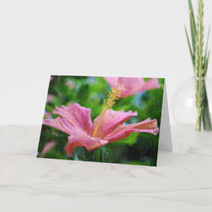 Painted Pink Hibiscus Flower Artsy Note Card