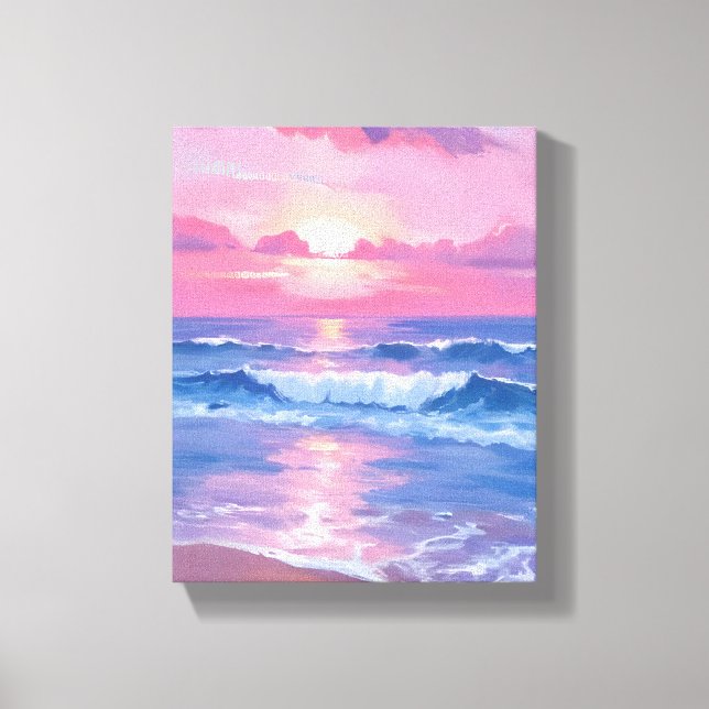 Painted Pink Ocean | Coastal Watercolor Pastel Canvas Print (Front)