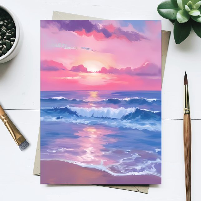 Painted Pink Ocean | Coastal Watercolor Pastel Postcard (Creator Uploaded)