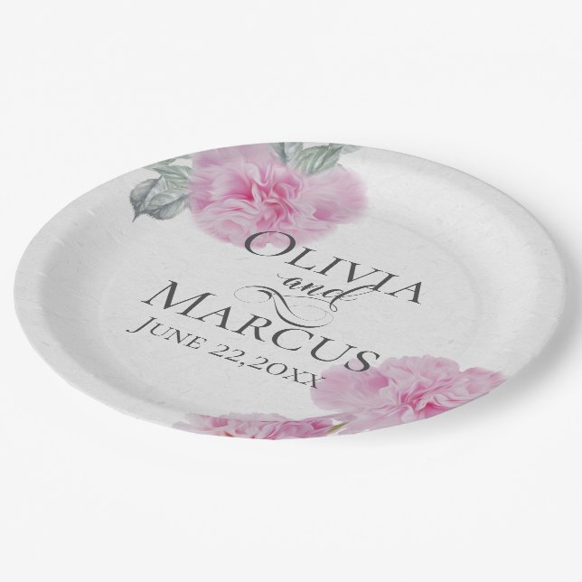 Painted Pink Peonies on Rice Paper Texture Plate (Angled)