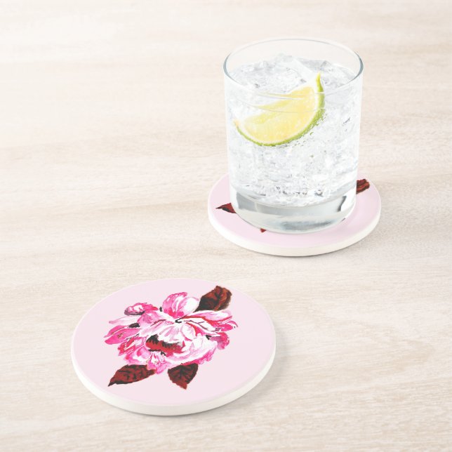 Painted Pink Rose Coaster (Side)