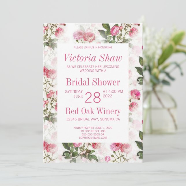 Painted Pink Rose's Bridal Shower Invitation (Standing Front)