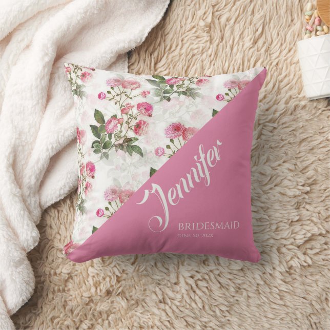 Painted Pink Roses Throw Pillow (Blanket)