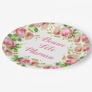 Painted Pink vintage roses -  French Mother's Day Paper Plate