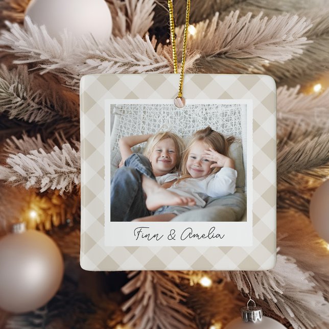 Painted Plaid Double Sided Personalised Photo Ceramic Ornament (Creator Uploaded)