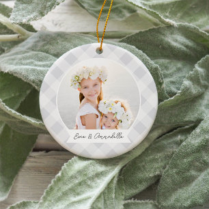 Painted Plaid Double Sided Personalised Photo Ceramic Tree Decoration