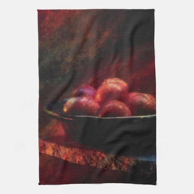 Painted Plums Still Life Tea Towel (Vertical)