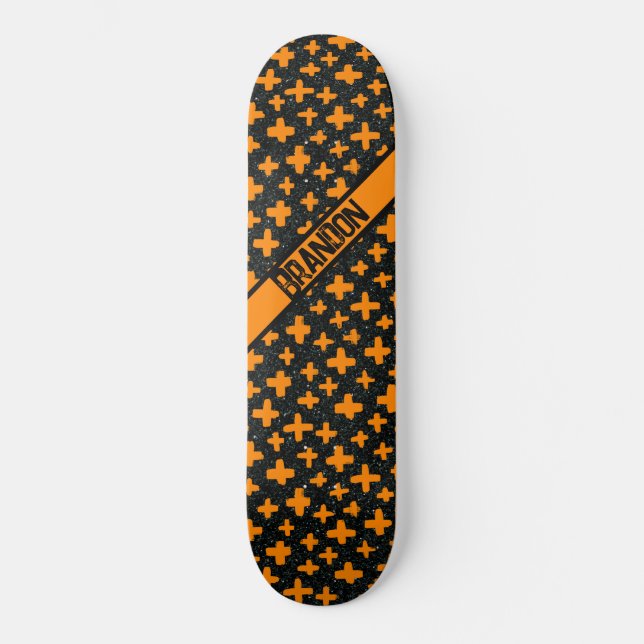Painted Plus in Orange with Name  Skateboard (Front)