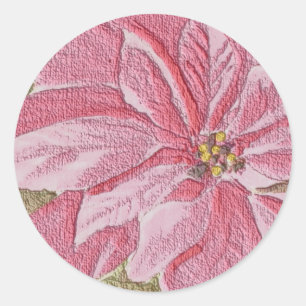Painted Poinsettia Christmas Flower Classic Round Sticker