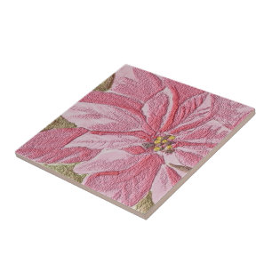 Painted Poinsettia Christmas Flower Tile