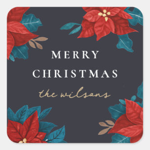 Painted Poinsettias Christmas Square Sticker