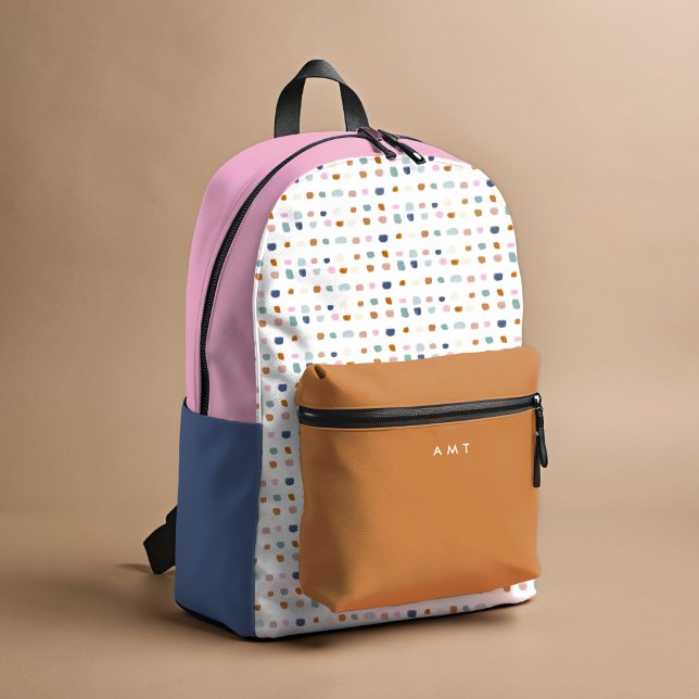 Painted Polka Dot Spots Personalised Name Colourfu Printed Backpack (Painted Polka Dot Spots Personalized Name Colorful Printed Backpack)