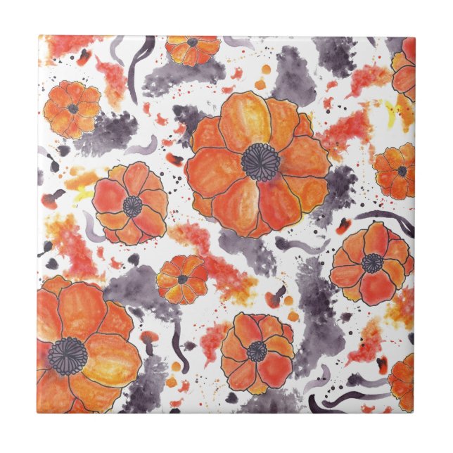 Painted Poppies Tile (Front)