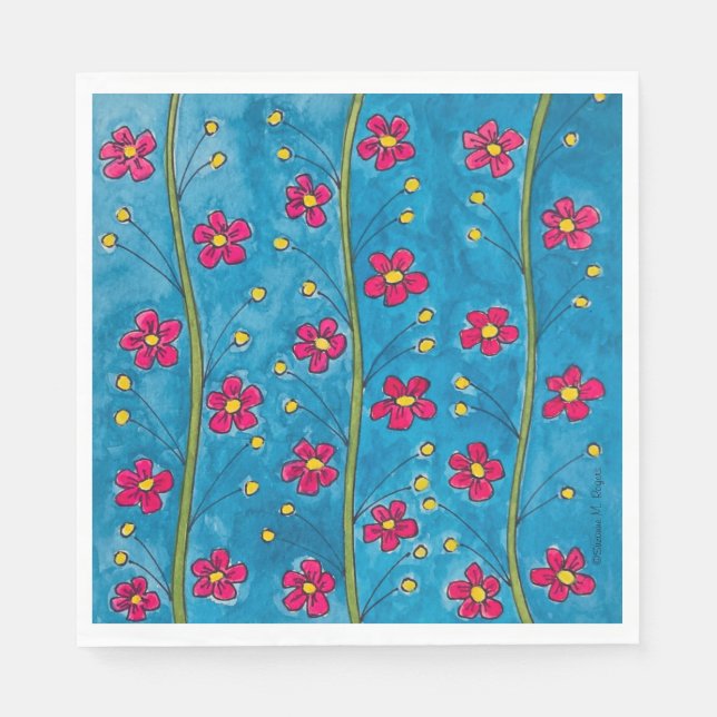 Painted Poppy Blossoms Party Napkins (Front)