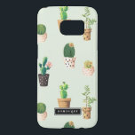 Painted Pots with Succulents & Cacti Pattern Case<br><div class="desc">Cute and modern Samsung case featuring cacti and succulents in painted hearts pots with a mint background. This personalised case will be perfect as a gift. Similar designs are available.</div>