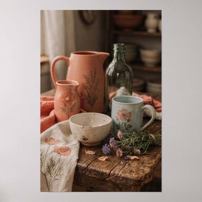 Painted Pottery and Meadow Flowers Poster (Front)