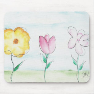Painted Primitive Flowers Mouse Pad