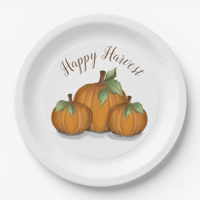 Painted Pumpkins Paper Plate (Front)
