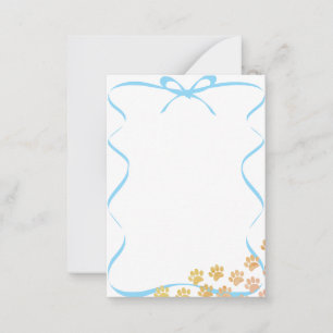 Painted Puppy Paw Prints Blue Ribbon Blank Card