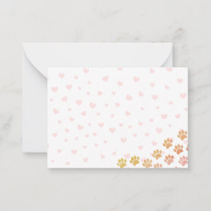 Painted Puppy Paw Prints Red Hearts Card