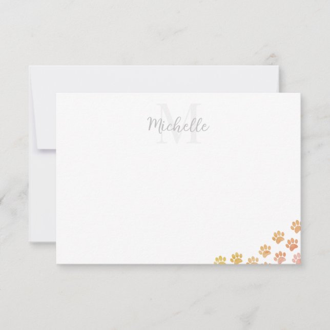 Painted Puppy Paw Prints Watercolor Custom Name Card (Front)