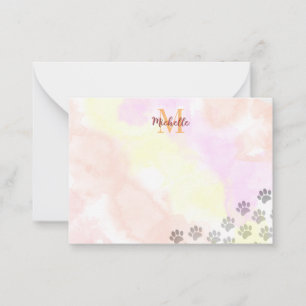 Painted Puppy Paw Prints Watercolor Monogram Card