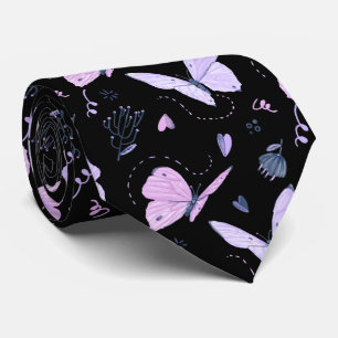 Painted purple Butterflies on night background Tie
