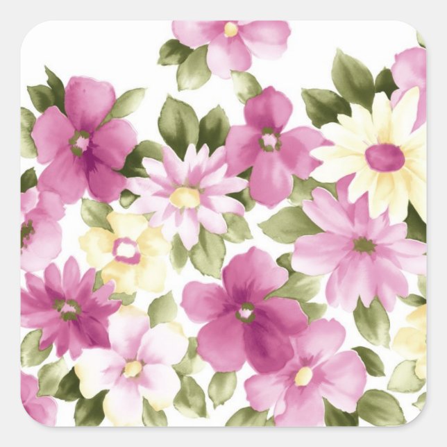 Painted Purple Flowers Square Sticker (Front)