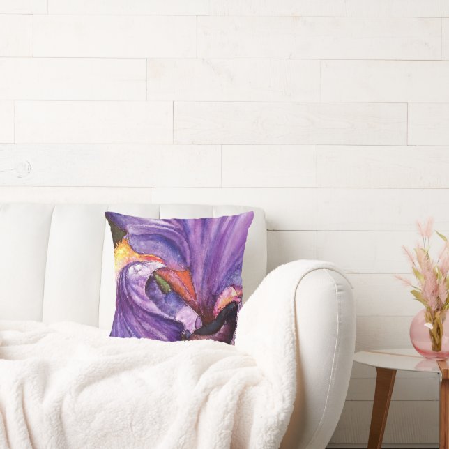 Painted Purple Iris Flower Cushion (Couch)