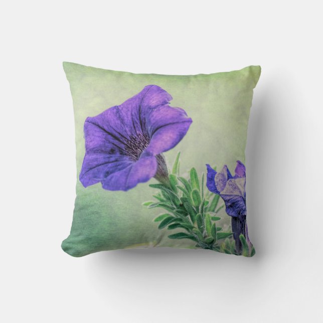 Painted Purple Petunia Throw Pillow (Front)