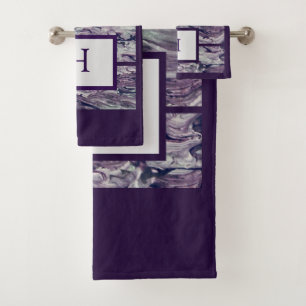 Painted Purple Swirl of Colours w/ Monogram Bath Towel Set
