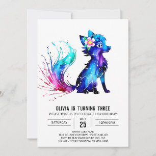 Painted Purple Wolf Digital Girl Birthday Invitation