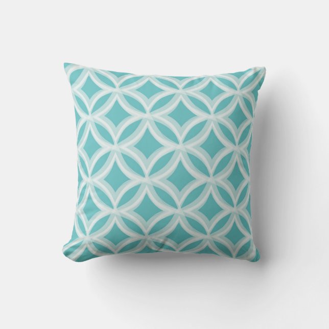 Painted Quatrefoil Pattern Aqua Blue Cushion (Front)