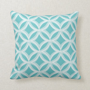Painted Quatrefoil Pattern Aqua Blue Cushion