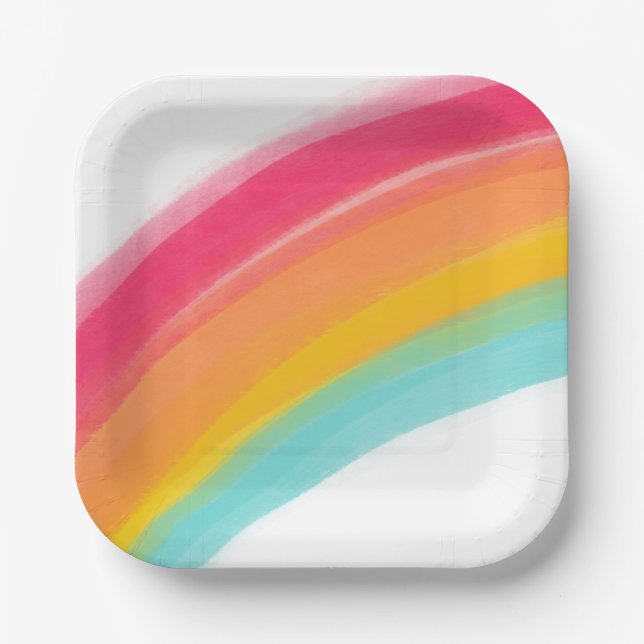 Painted Rainbow Birthday Paper Plates (Front)