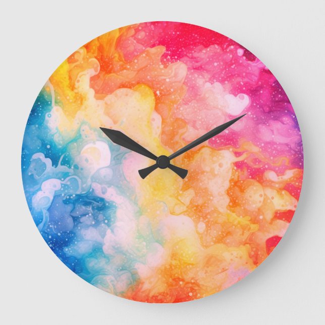 Painted Rainbow Clouds Watercolour Abstract  Large Clock (Front)