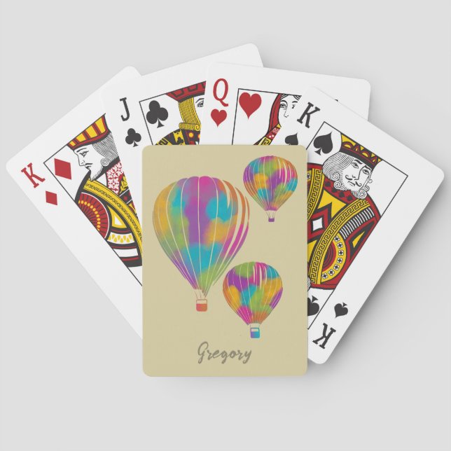 Painted Rainbow Hot Air Balloons Personalised Playing Cards (Back)