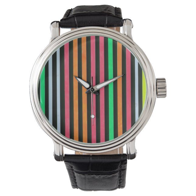 Painted Rainbow Stripes Black Watch (Front)