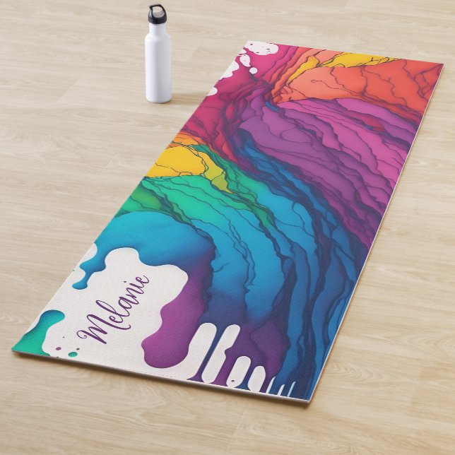 Painted Rainbow Yoga Mat with Custom Name (In Situ)