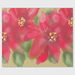 Painted Red and Green Poinsettia Christmas Design Wrapping Paper