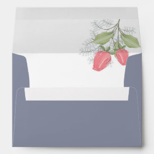 Painted Red Rose on blue envelope