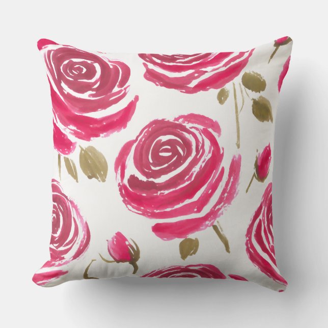 painted red roses pattern cushion (Front)