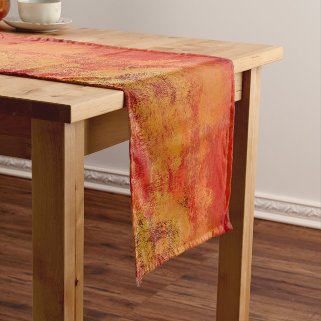 painted red yellow art abstract short table runner (In Situ)