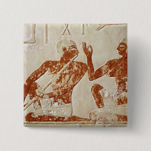 Painted relief depicting a flute player 15 cm square badge (Front)