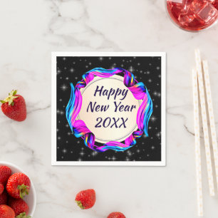 Painted Ribbon on Night Sky Happy New Year 20xx Napkin