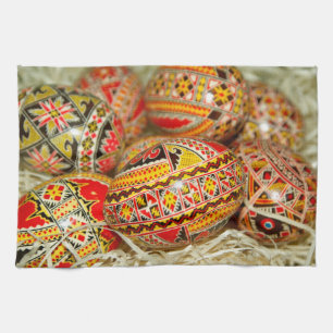 Painted Romanian Easter Eggs Tea Towel