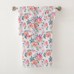 Painted Roses Pattern Bath Towel Set