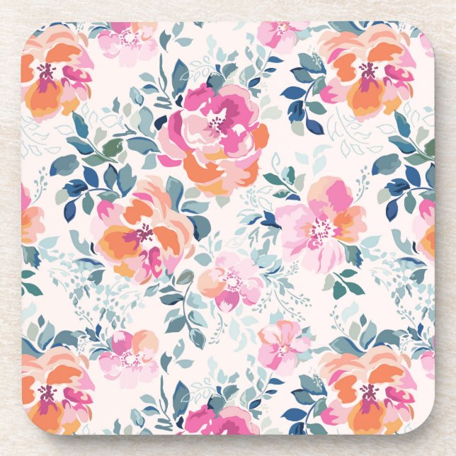 Painted Roses Pattern Coaster (Front)