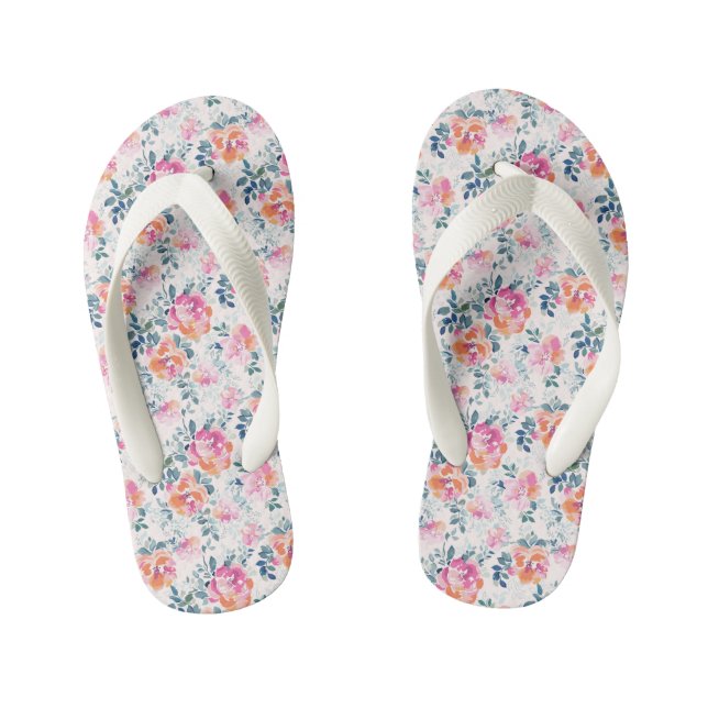 Painted Roses Pattern Kid's Jandals (Footbed)